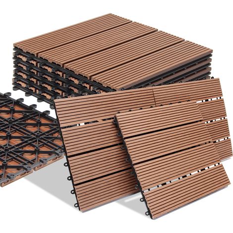 Set 11 Pezzi Piastrelle Pavimento in WPC da Giardino Esterno 30x30 cm Terracotta