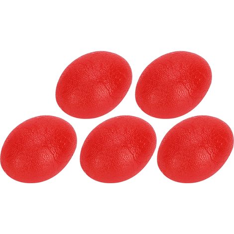 Lot de 5 balles de massage en silicone pour renforcer les mains et les poignets, rouges (25 degrés), forme ovale. (1/5)