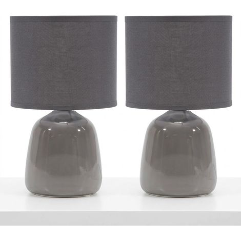 Coppia 2 Abat Jour Grigio Moderna lumetto da Tavolo con Paralume in Tessuto e Base Lucida per Camera da Letto Salotto e Studio set 2 Lampade da Comodino Grigio Lucida Diametro 13 cm Altezza 25,5 cm Ma (1/5)