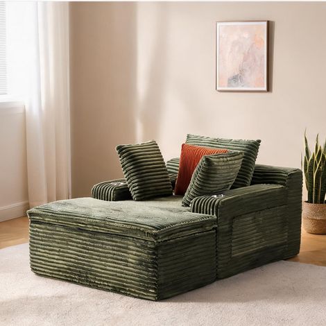 Canapé d'angle convertible en tissu vert avec méridienne (1/5)