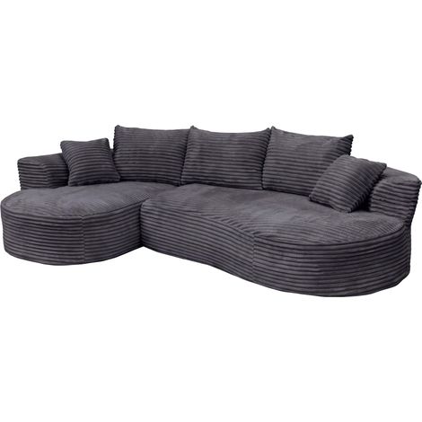 Sofa-Garnitur HHG-679, 3-Sitzer Couch Loungesofa, Stoff/Textil Cord (370 g/m²) Liegefläche links dunkelgrau (1/5)
