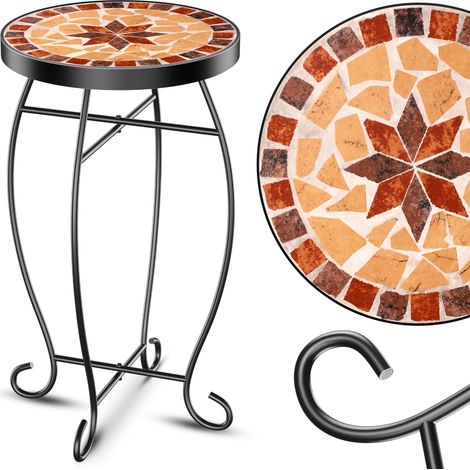 KESSER® Tavolino da bistrot Sgabelli per fiori Rotondo 60 x 34 cm Tavolino in mosaico di metallo Tavolino da giardino Tavolino da patio Tavolo da balcone Mosaico di pietra Asteri