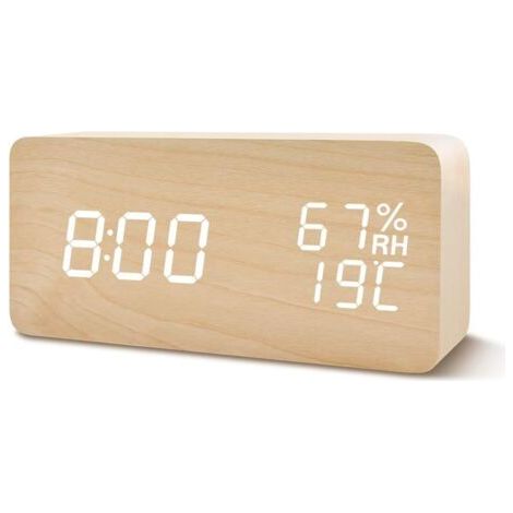 Réveil numérique LED avec affichage de la date, de l'humidité et de la température, aspect bois, décoration-NANOTEH (1/5)
