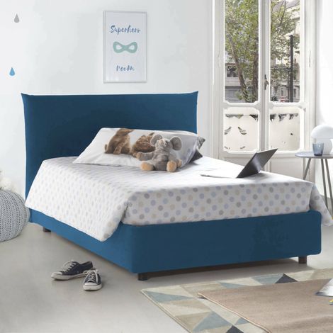 Talamo Italia Letto piazza e mezza Ornella, Letto contenitore con rivestimento in tessuto, 100% Made in Italy, Apertura frontale, adatto per materasso Cm 120x190, Blu, con imballo rinforzato (1/5)