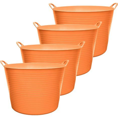 Garronda Set of 4 Flexible Polypropylene Buckets 42 L Universal Containers for Home, Garden, Garage, Workshop, Storage Chest, Transport, Sturdy Integrated Handles GD-0184 (Orange) (1/5)
