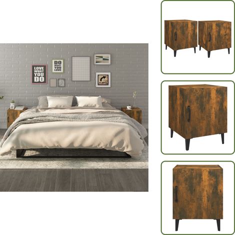 Comodino con piano stabile - vidaXL Comodini 2 pz Rovere Fumo in Legno Multistrato - Comodino per oggetti