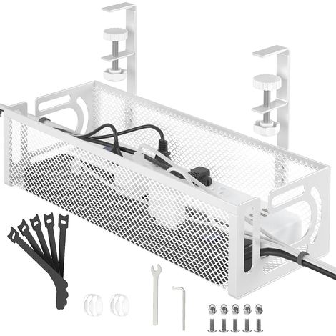 Plateau de rangement câbles sous bureau en treillis métallique blanc (1/5)