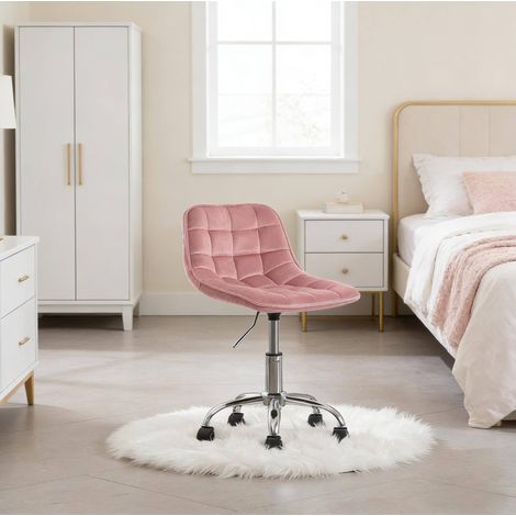 Chaise de bureau en velours rose pivotante 360° avec vérin à gaz et roulettes, hauteur d'assise 40-47,5 cm, 43 x 50 cm (1/5)