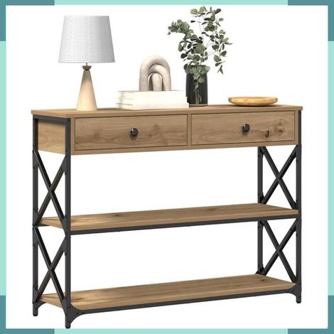 863528 Table Console avec tiroir chêne artisanal 100 x 28 x 75 cm (1/5)