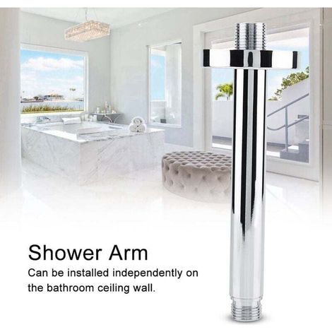 Bras de douche rond en acier inoxydable avec support mural pour pommeau de douche de plafond (15 cm). (1/4)