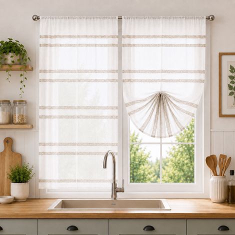 Coppia Tendina Vetro Messico Beige Tortora 2 Teli COPPIA (2 TELI) CM. 70X150 (1/4)