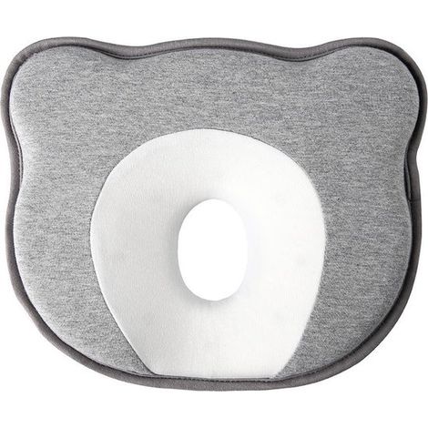 Oreiller ergonomique gris et blanc pour bébé de Baby-Slofje – Mousse à mémoire de forme – Pour les têtes plates – Oreiller pour bébé avec housse supplémentaire (1/5)