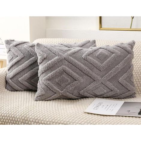 Graue Kissenbezüge – weiches Karomuster, Boho-Stil – geeignet für Wohnzimmer, Schlafzimmer usw. – 2er-Set, 30 × 50 cm (1/5)