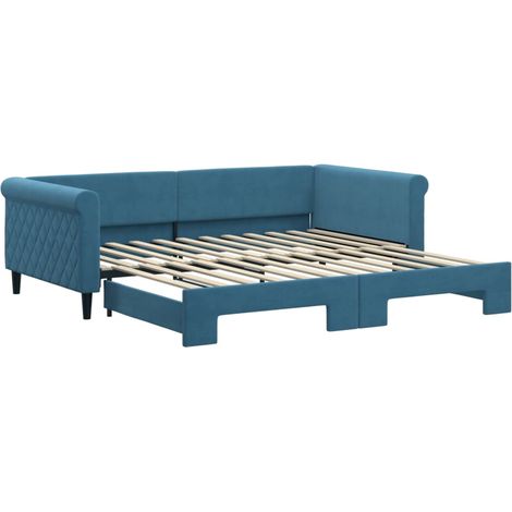 Lit adulte,Lit de jour avec lit gigogne bleu 100x200 cm velours295378 (1/5)