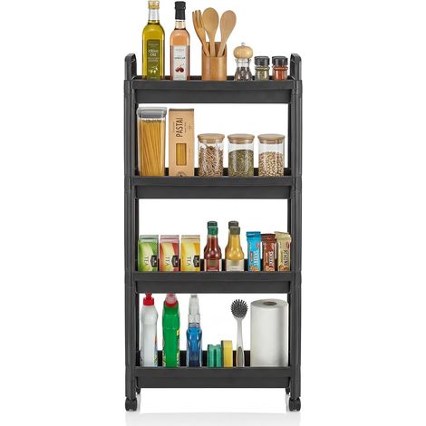 COSTWAY Carrello di Stoccaggio, Organizzatore da Bagno a Ripiani Aperti con Ruote,4 ripiani,Nero