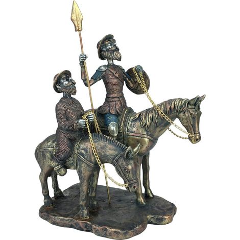 Don Chisciotte e Sancio Panza a piedi - Scultura classica in resina, ideale per decorare casa e ufficio (1/4)