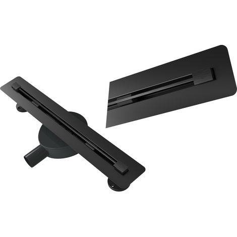 Caniveau de Douche Linéaire sous Carrelage 50 cm Acier Inox Noir LUNO avec Siphon pour Douche à l'Italienne (1/5)