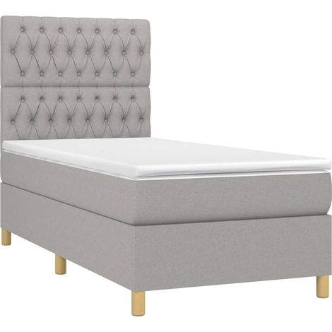 Struttura letto LED con rete a doghe testiera materasso e coprimaterasso 100x200 cm tessuto grigio chiaro TDL0207924