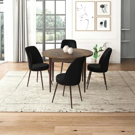Ensemble table ronde Ø90 cm + 4 chaises noires AROLA (1/4)