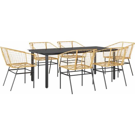 Maison Exclusive - 7-teiliges Garten-Esszimmerset Braunes Polyrat