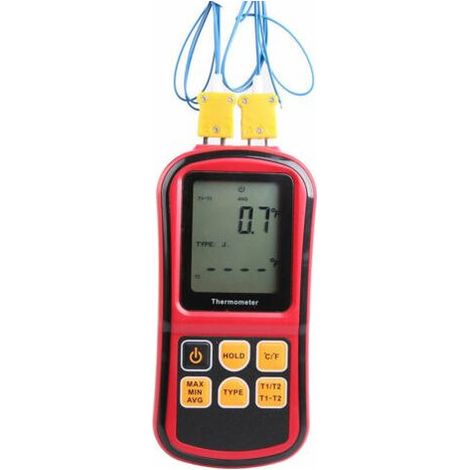 Thermomètre thermocouple Thermomètre industriel Thermomètre double canal - Testeur de température - Rétroéclairage LCD,de dyk.Trywise (1/4)