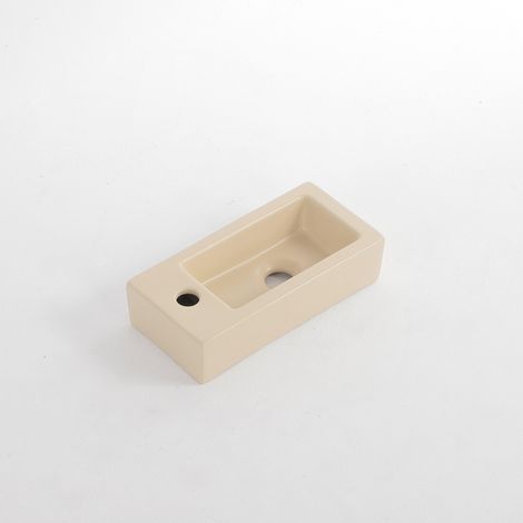 FugaFlow Eccelente Pietra Fontaine - 38x18,5x9cm - céramique - trou de robinet à gauche - Beige mat