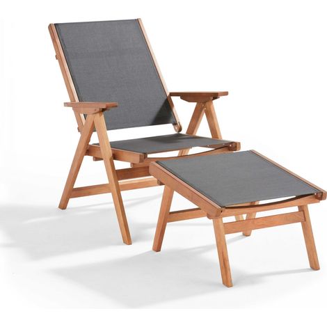 Fauteuil relax en bois d'eucalyptus avec repose-pieds gris