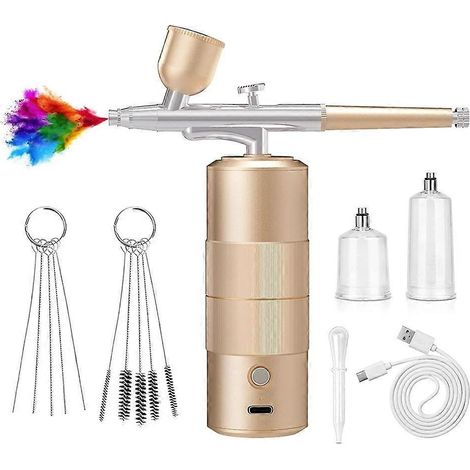 Kit aérographe avec compresseur, kit aérographe haute pression avec buse de 0,3 mm, aérographe pour ongles, maquillage, doré - JBMEDIA (1/4)