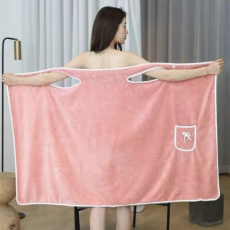 Ensemble peignoir et serviette de bain pour femme, doux et confortable, avec fermeture à pression, épaules dénudées (1/5)