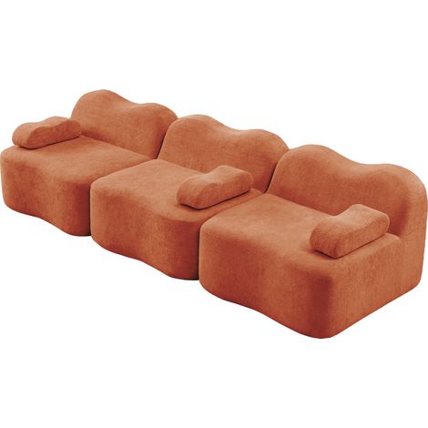 3-Sitzer modulares Sofa aus orangefarbenem Samt, 32D-Schaum, ohne Gestell (1/5)