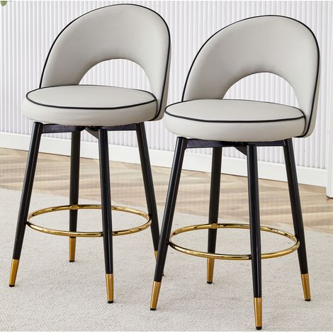 Set di 2 sgabelli da bar girevoli a 360° in PU grigio, struttura in metallo, schienale traforato (1/5)