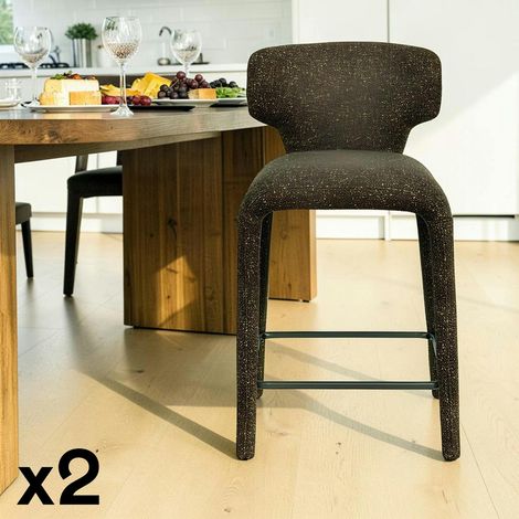 Tabouret de bar design en tissu kaki avec dossier (x2) TULSA (1/4)