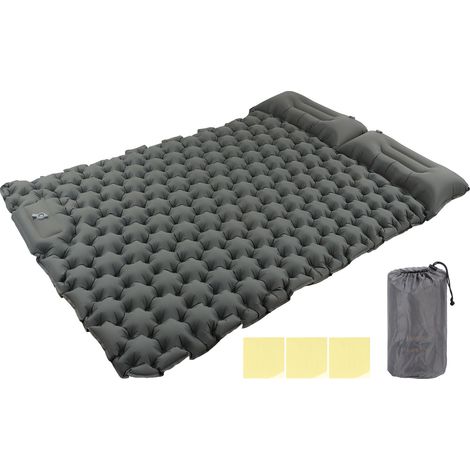 Matelas de Camping Gonflable à Pompe Pied, Support Ergonomique, Nylon Imperméable Gris pour Randonnée et Plein Air (1/5)