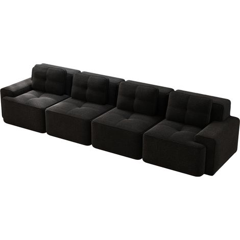 Sofá modular de terciopelo acanalado negro de 4 plazas sin montaje (1/5)