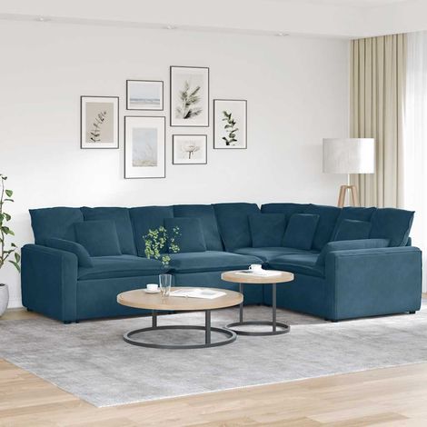 vidaXL Canapé modulable avec coussins velours bleu (1/5)