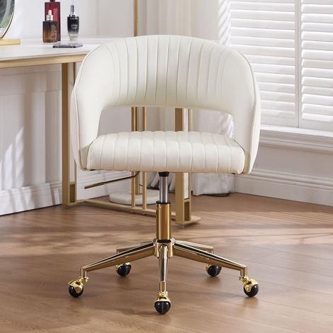 Bürostuhl verstellbar Kunstleder offene Rückenlehne Beige Pu (1/5)
