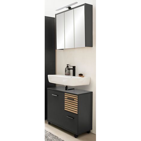 Waschplatz Set mit 65 cm Waschbeckenunterschrank anthrazit, Akustikpaneel-Optik KANE-80 (1/5)