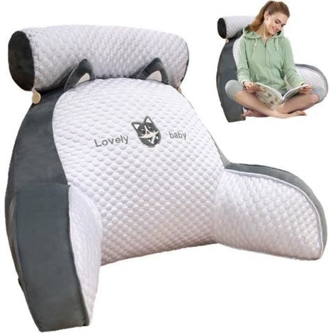 Coussin De Lecture - Dossier Ergonomique - Déhoussable - Housse En Velours Et Rembourrage En Coton PP - Gris Foncé - 1 Pièce