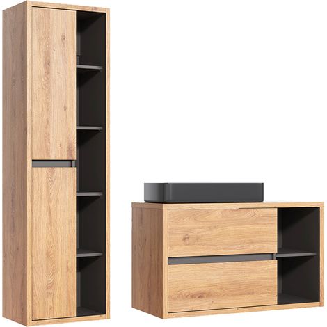 Set di mobili da bagno con lavabo Rigel marrone e antracite 100cm (1/5)
