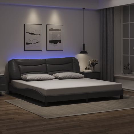 Bettgestell mit LED ohne Matratze "Hvar" Grau 200x200 cm