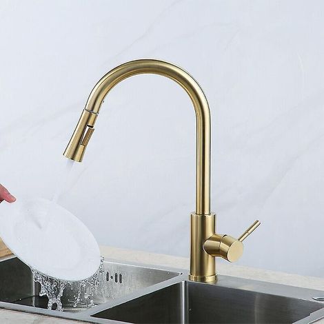 robinet Cuisine Extensible Mitigeur Monocommande En Acier Inoxydable Rotatif  360 Chaude Et Froide Rglable Dor (1/4)