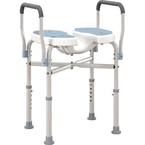 Sedia da doccia con braccioli, sedile doccia a forma di U, altezza regolabile, antiscivolo, 53 x 36 x 64-75 cm, azzurro