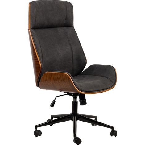 Chaise de bureau réglable en bois noir – Dossier haut ergonomique – Hauteur d'assise 47 cm – Base métal noir pour stabilité – Nordlys (1/5)