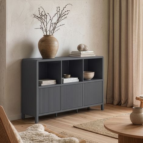 Aparador bajo Lukkodso 3 + 3 compartimentos 77x110x30 cm - Gris (1/5)
