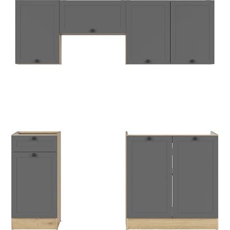 Cuisine complète 180 cm,Ensemble de meuble de cuisine coloris Gris graphite/Chêne graphite, plan de travail non inclus (1/3)