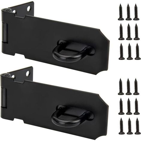 2PCS Cadenas en Acier Inoxydable Porte Fermoir Moraillon avec Vis pour Abri de Jardin Verrou de Porte Cadenas Agrafes Noir 4 pouces