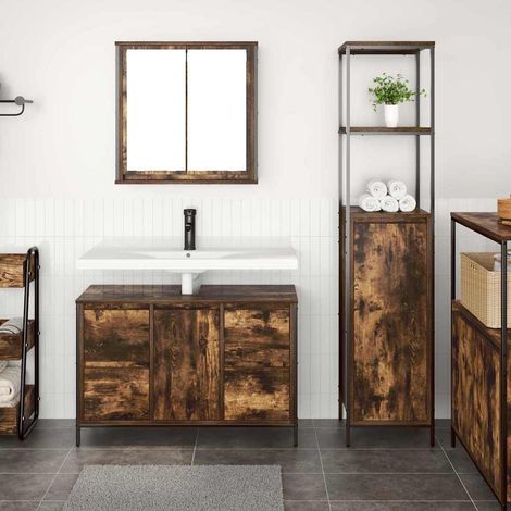 vidaXL Set di mobili per il bagno 2 pcs Rovere Affumicato e Nero (1/5)