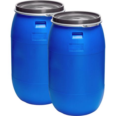 Garronda Set 2X 220 Liter Regentonne mit Deckel Weithalsfass aus HDPE Regenfass für Garten Fass 220l Regenwassertonne Futtertonne Wasserbehälter Universalfass Wasserfass Wassertank GD-0124, Blau