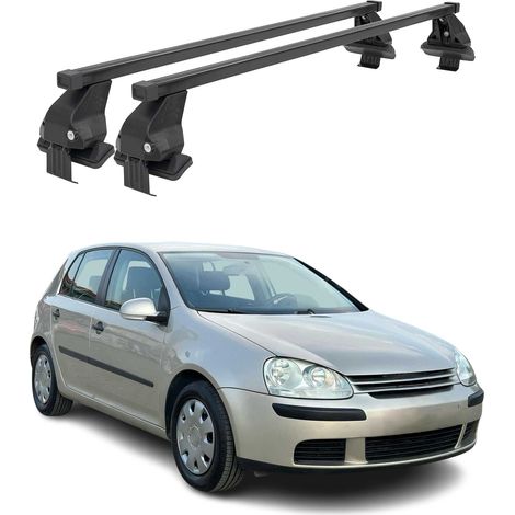 OMAC Dachträger Querträger Stahl für VW Golf mk5 2004-2009 3Tür – Abschließbar – City-Crash-getestet – DIN 75302:2019 – ISO/PAS 11154:2006 – Max. 50 kg Schwarz (1/5)