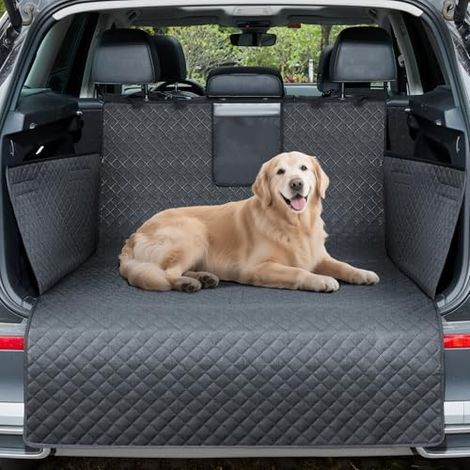 Protection Coffre Voiture pour Chien - Tapis Imperméable et Antidérapant avec Rabats Latéraux et Pare-Chocs, Couverture Résistante et Facile à Nettoyer pour Coffre SUV - Noir (1/4)